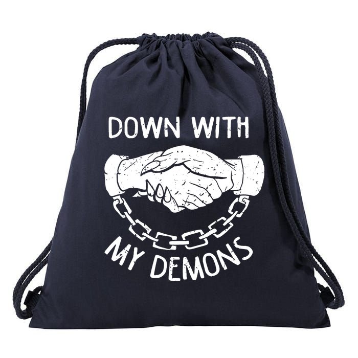 Down With My Demons Deal Handshake Aesthetic Humour Goth Drawstring Bag