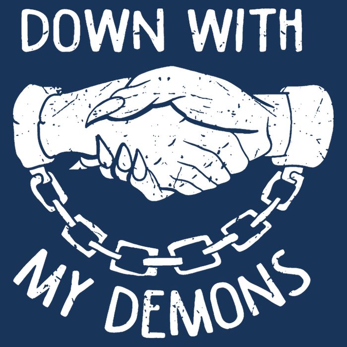 Down With My Demons Deal Handshake Aesthetic Humour Goth Drawstring Bag