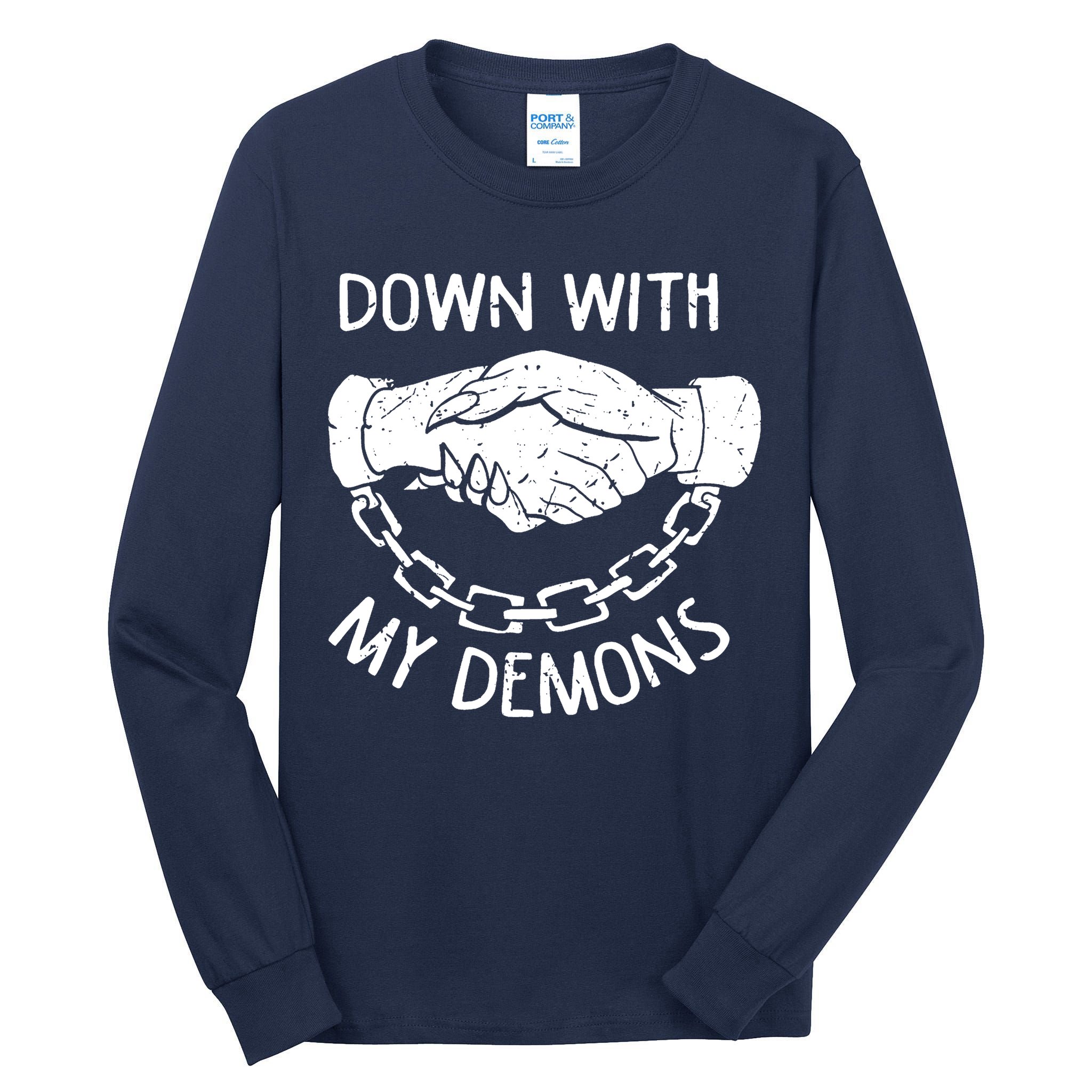 Down With My Demons Deal Handshake Aesthetic Humour Goth Tall Long Sleeve T-Shirt