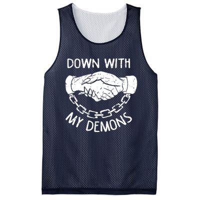 Down With My Demons Deal Handshake Aesthetic Humour Goth Mesh Reversible Basketball Jersey Tank