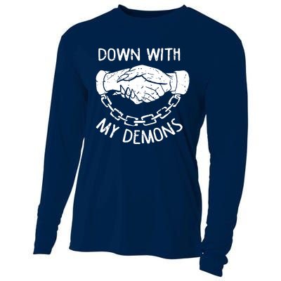 Down With My Demons Deal Handshake Aesthetic Humour Goth Cooling Performance Long Sleeve Crew