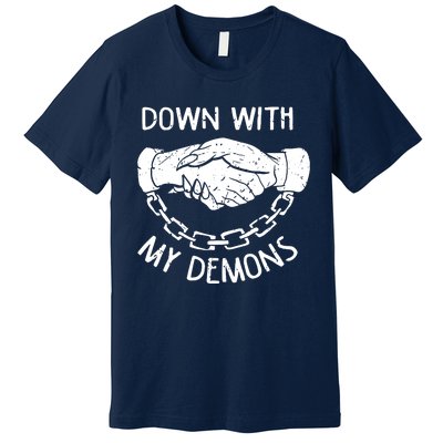 Down With My Demons Deal Handshake Aesthetic Humour Goth Premium T-Shirt