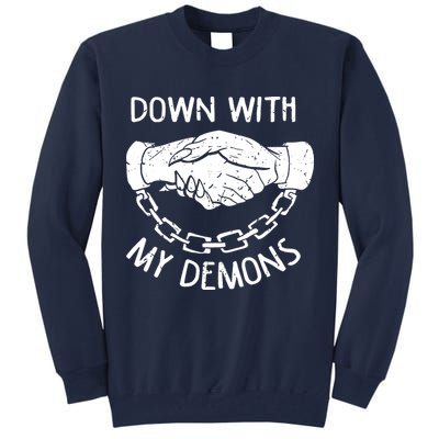 Down With My Demons Deal Handshake Aesthetic Humour Goth Tall Sweatshirt