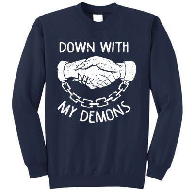 Down With My Demons Deal Handshake Aesthetic Humour Goth Tall Sweatshirt