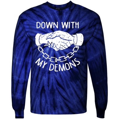 Down With My Demons Deal Handshake Aesthetic Humour Goth Tie-Dye Long Sleeve Shirt