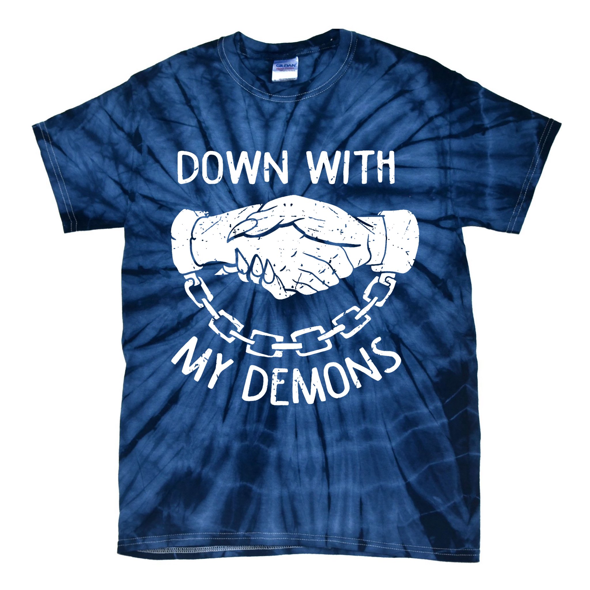 Down With My Demons Deal Handshake Aesthetic Humour Goth Tie-Dye T-Shirt