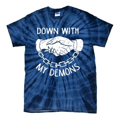 Down With My Demons Deal Handshake Aesthetic Humour Goth Tie-Dye T-Shirt