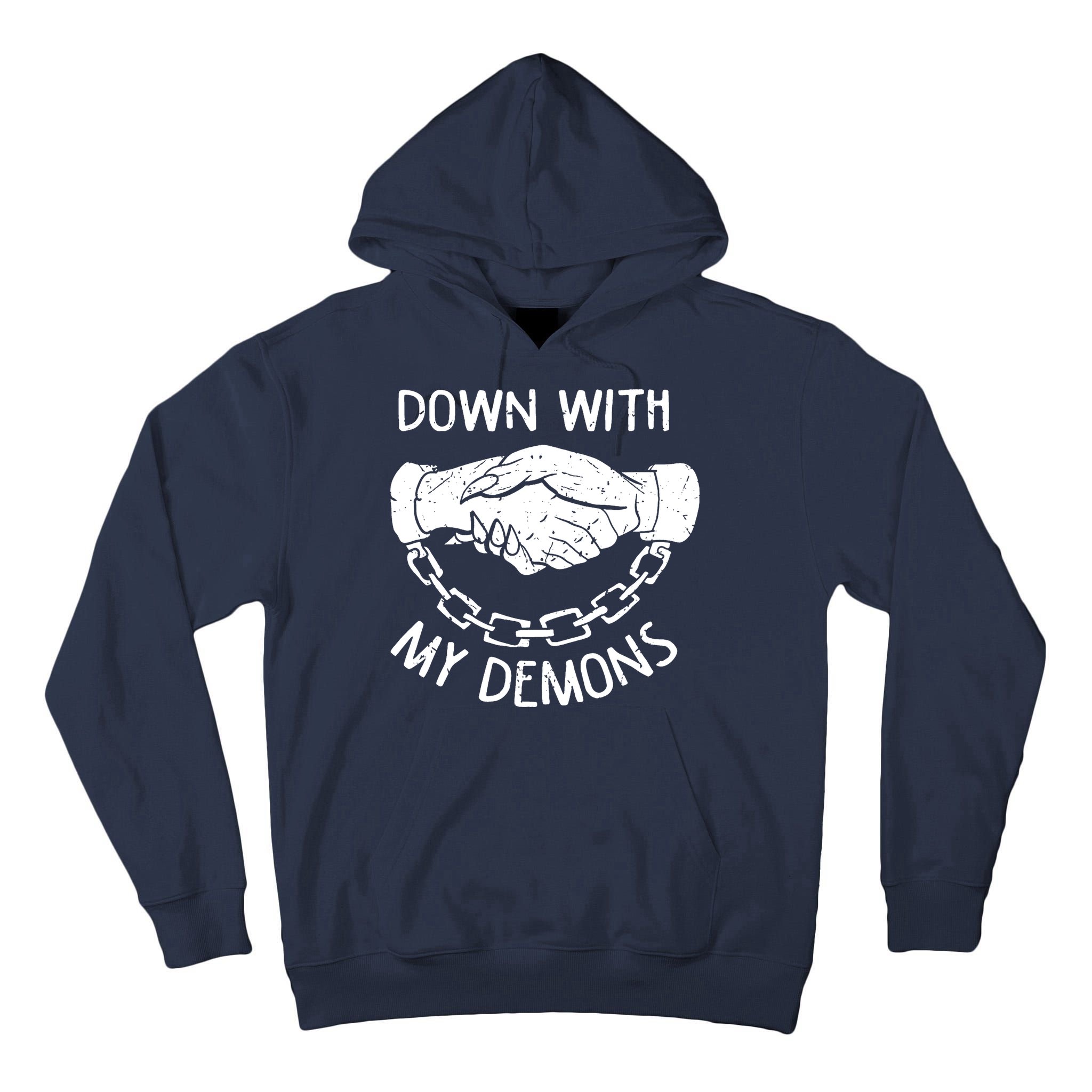 Down With My Demons Deal Handshake Aesthetic Humour Goth Tall Hoodie