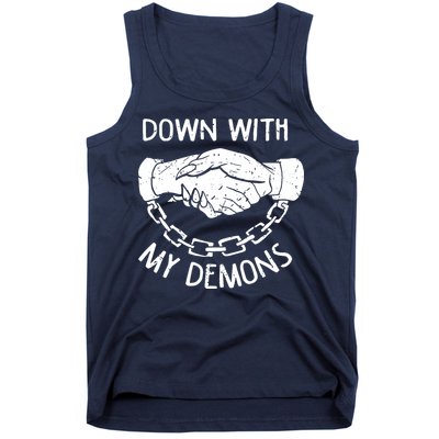 Down With My Demons Deal Handshake Aesthetic Humour Goth Tank Top