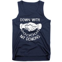 Down With My Demons Deal Handshake Aesthetic Humour Goth Tank Top