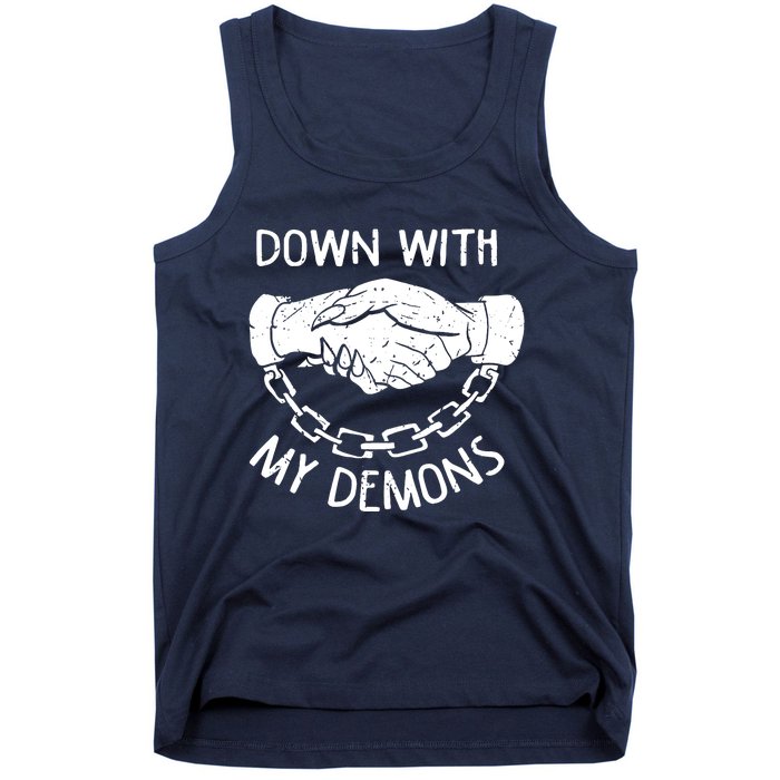 Down With My Demons Deal Handshake Aesthetic Humour Goth Tank Top