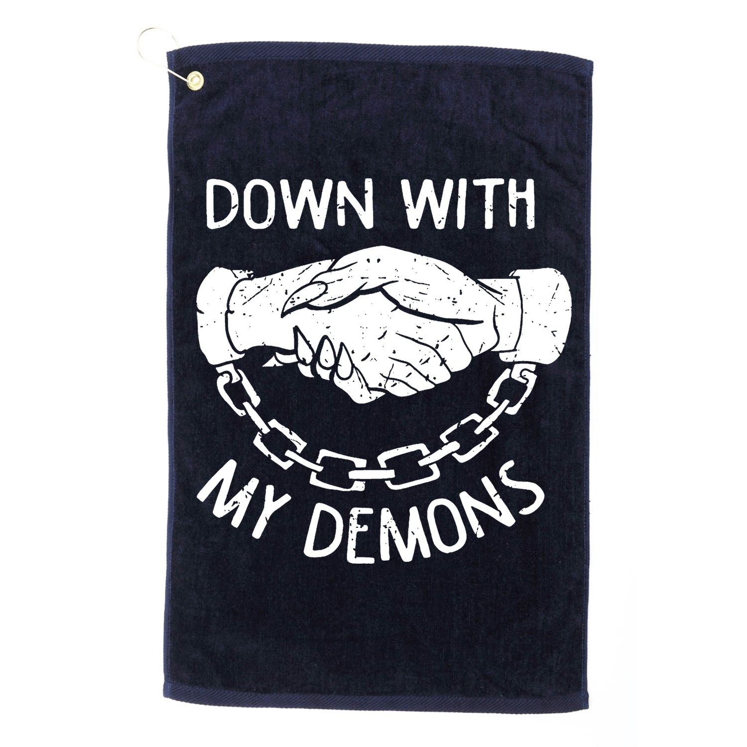 Down With My Demons Deal Handshake Aesthetic Humour Goth Golf Towel