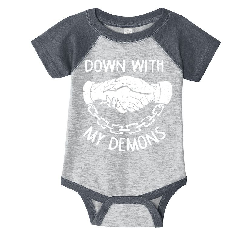 Down With My Demons Deal Handshake Aesthetic Humour Goth Infant Baby Jersey Bodysuit