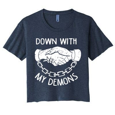 Down With My Demons Deal Handshake Aesthetic Humour Goth Crop Top