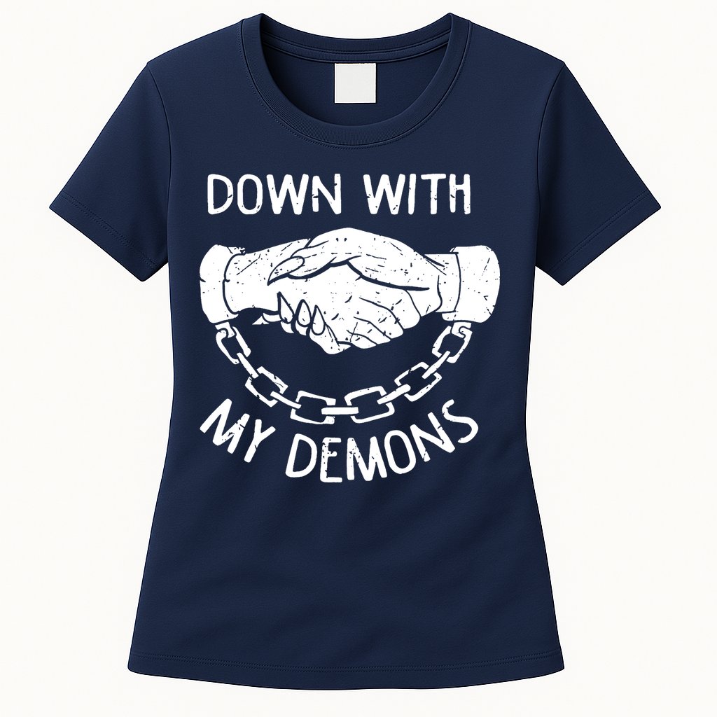 Down With My Demons Deal Handshake Aesthetic Humour Goth Womens T-Shirt