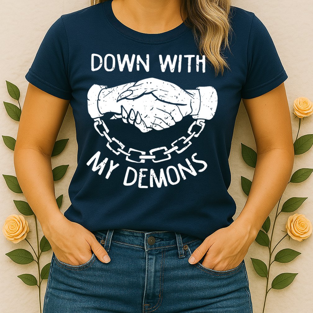 Down With My Demons Deal Handshake Aesthetic Humour Goth Womens T-Shirt