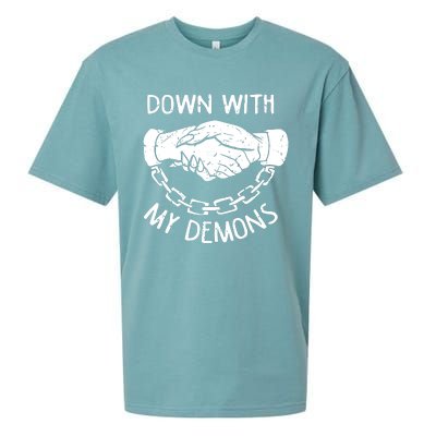 Down With My Demons Deal Handshake Aesthetic Humour Goth Sueded Cloud Jersey T-Shirt