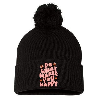 Do What Makes You Happy Hippie Retro Smile Pom Pom 12in Knit Beanie