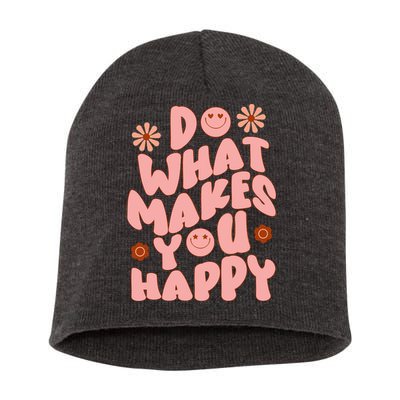 Do What Makes You Happy Hippie Retro Smile Short Acrylic Beanie