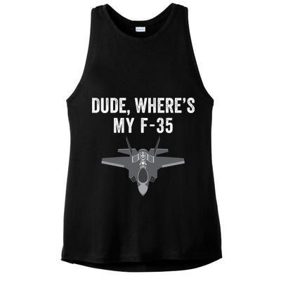 Dude Where’s My F35? Funny Missing F35 Meme Lost Gun Find My F35 Ladies PosiCharge Tri-Blend Wicking Tank