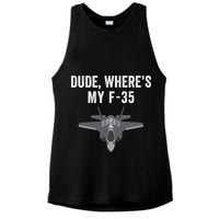 Dude Where’s My F35? Funny Missing F35 Meme Lost Gun Find My F35 Ladies PosiCharge Tri-Blend Wicking Tank