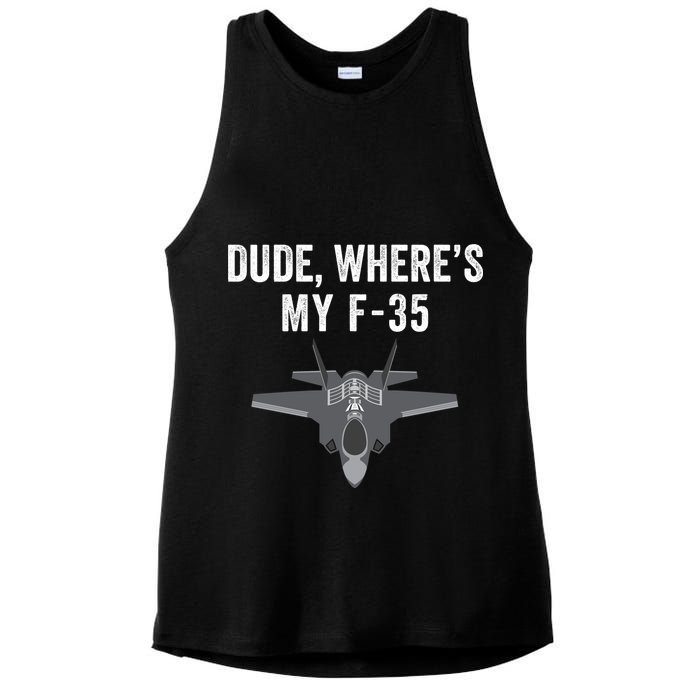 Dude Where’s My F35? Funny Missing F35 Meme Lost Gun Find My F35 Ladies PosiCharge Tri-Blend Wicking Tank