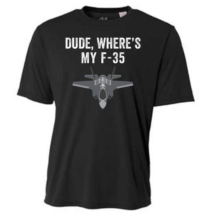 Dude Where’s My F35? Funny Missing F35 Meme Lost Gun Find My F35 Cooling Performance Crew T-Shirt