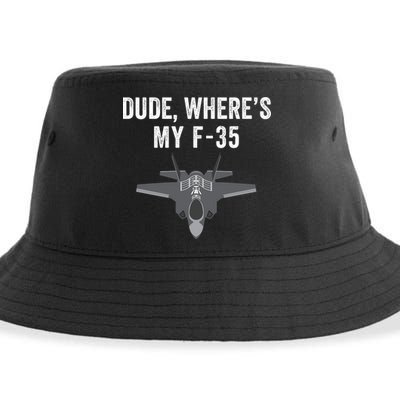 Dude Where’s My F35? Funny Missing F35 Meme Lost Gun Find My F35 Sustainable Bucket Hat