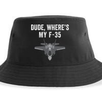 Dude Where’s My F35? Funny Missing F35 Meme Lost Gun Find My F35 Sustainable Bucket Hat