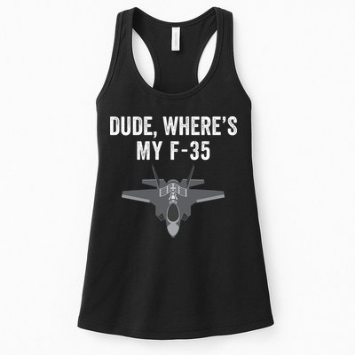 Dude Where’s My F35? Funny Missing F35 Meme Lost Gun Find My F35 Womens Tank Top