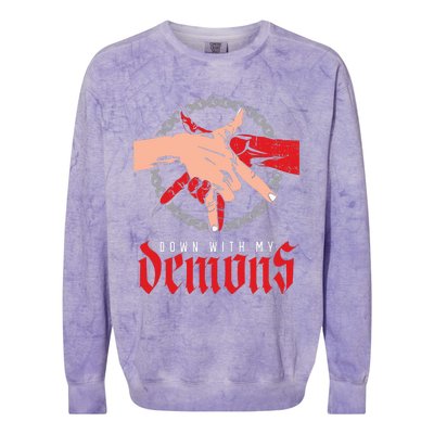 Down With My Demons Deal Handshake Aesthetic Humour Goth Colorblast Crewneck Sweatshirt