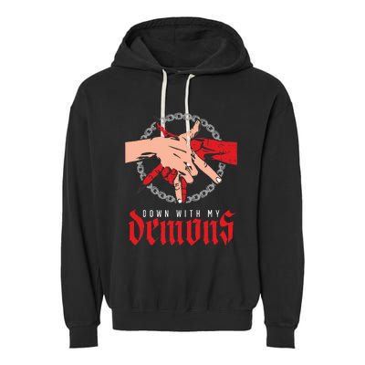 Down With My Demons Deal Handshake Aesthetic Humour Goth Garment-Dyed Fleece Hoodie