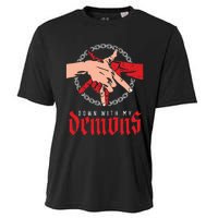 Down With My Demons Deal Handshake Aesthetic Humour Goth Cooling Performance Crew T-Shirt