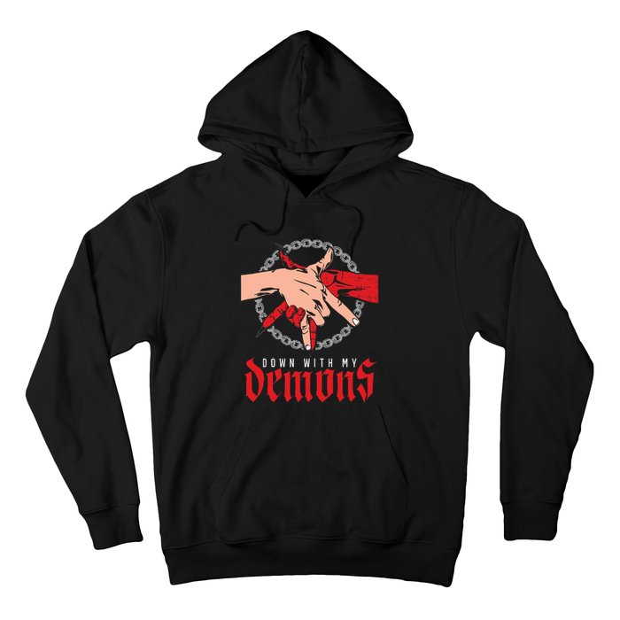 Down With My Demons Deal Handshake Aesthetic Humour Goth Hoodie