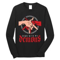 Down With My Demons Deal Handshake Aesthetic Humour Goth Long Sleeve Shirt