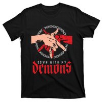 Down With My Demons Deal Handshake Aesthetic Humour Goth T-Shirt