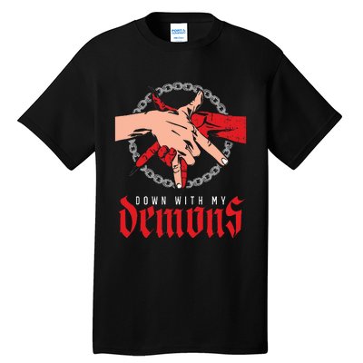 Down With My Demons Deal Handshake Aesthetic Humour Goth Tall T-Shirt