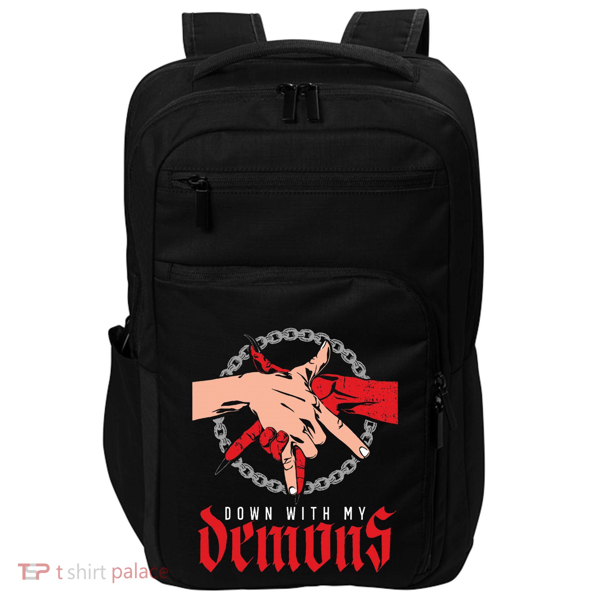 Down With My Demons Deal Handshake Aesthetic Humour Goth Impact Tech Backpack