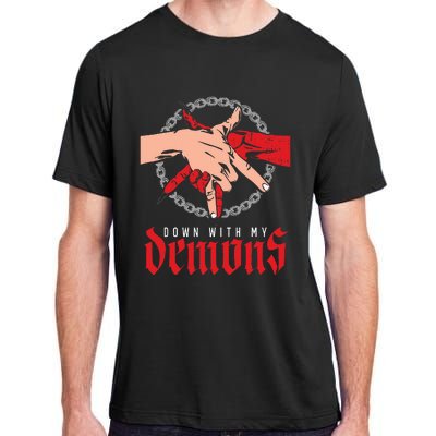 Down With My Demons Deal Handshake Aesthetic Humour Goth Adult ChromaSoft Performance T-Shirt