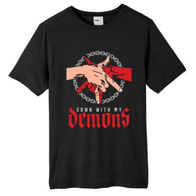 Down With My Demons Deal Handshake Aesthetic Humour Goth Tall Fusion ChromaSoft Performance T-Shirt