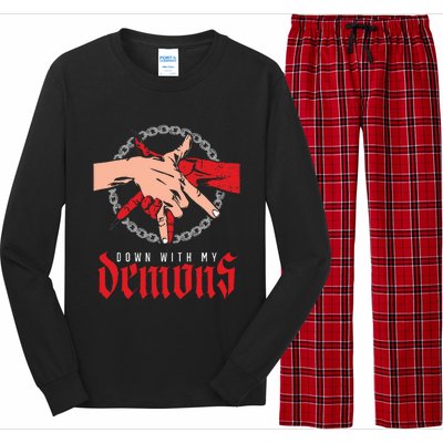 Down With My Demons Deal Handshake Aesthetic Humour Goth Long Sleeve Pajama Set