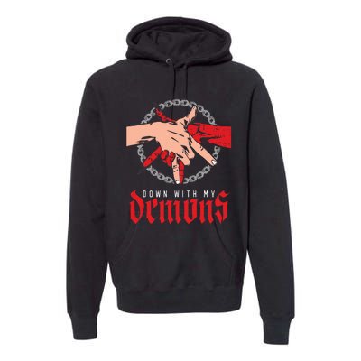 Down With My Demons Deal Handshake Aesthetic Humour Goth Premium Hoodie