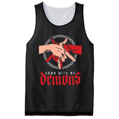 Down With My Demons Deal Handshake Aesthetic Humour Goth Mesh Reversible Basketball Jersey Tank