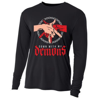 Down With My Demons Deal Handshake Aesthetic Humour Goth Cooling Performance Long Sleeve Crew