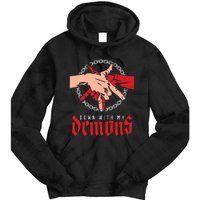 Down With My Demons Deal Handshake Aesthetic Humour Goth Tie Dye Hoodie