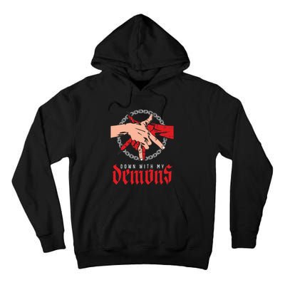 Down With My Demons Deal Handshake Aesthetic Humour Goth Tall Hoodie