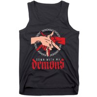 Down With My Demons Deal Handshake Aesthetic Humour Goth Tank Top