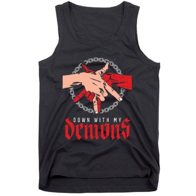 Down With My Demons Deal Handshake Aesthetic Humour Goth Tank Top