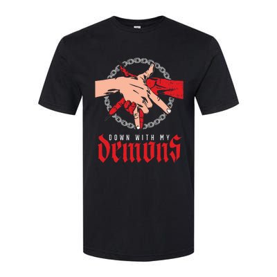 Down With My Demons Deal Handshake Aesthetic Humour Goth Softstyle CVC T-Shirt