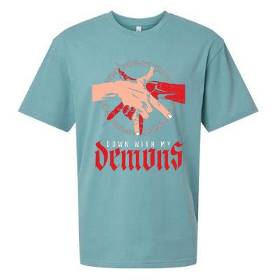 Down With My Demons Deal Handshake Aesthetic Humour Goth Sueded Cloud Jersey T-Shirt